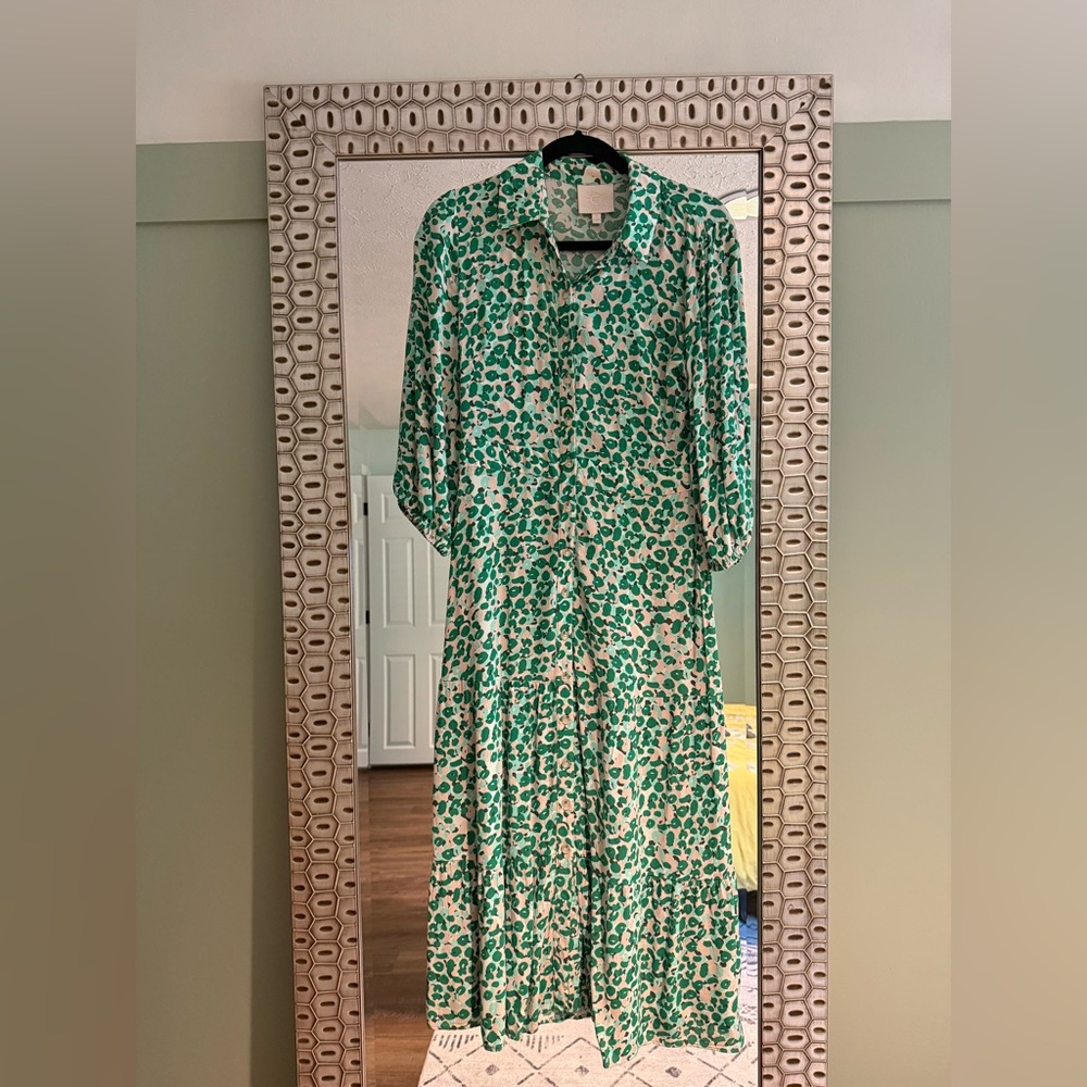 Chic Green Patterned Long Sleeve Dress